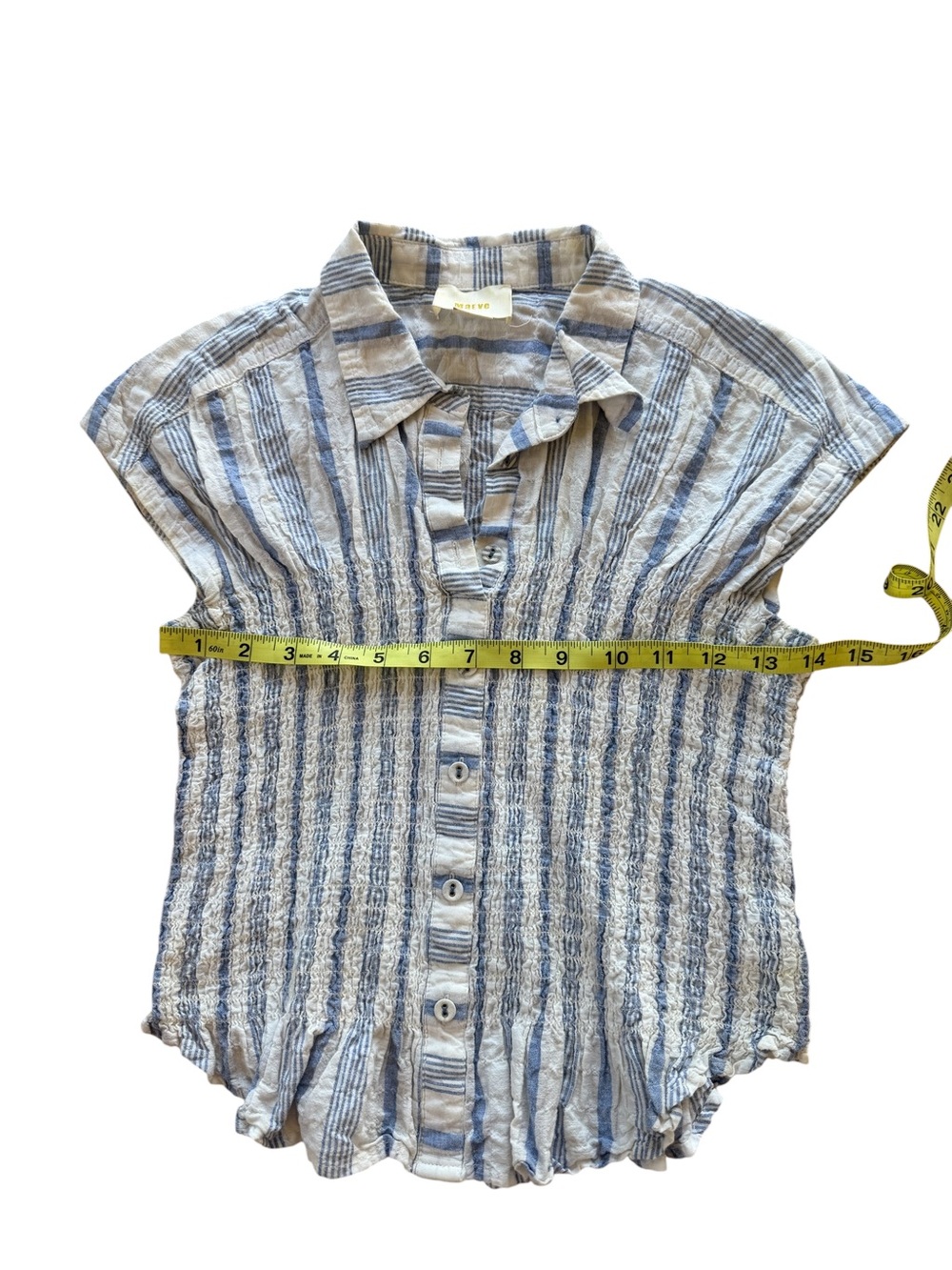 Maeve Bellamy Button Down Smocked Stripe Blue & White - Picture 10 of 10